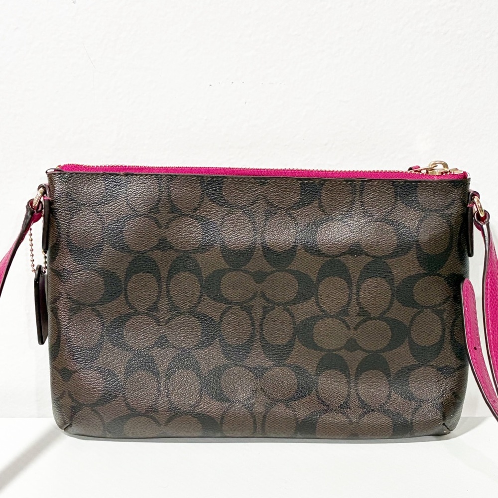 Coach Brown/Pink Signature Coated Canvas and Leather Crossbody Bag Pouch - Picture 6 of 6